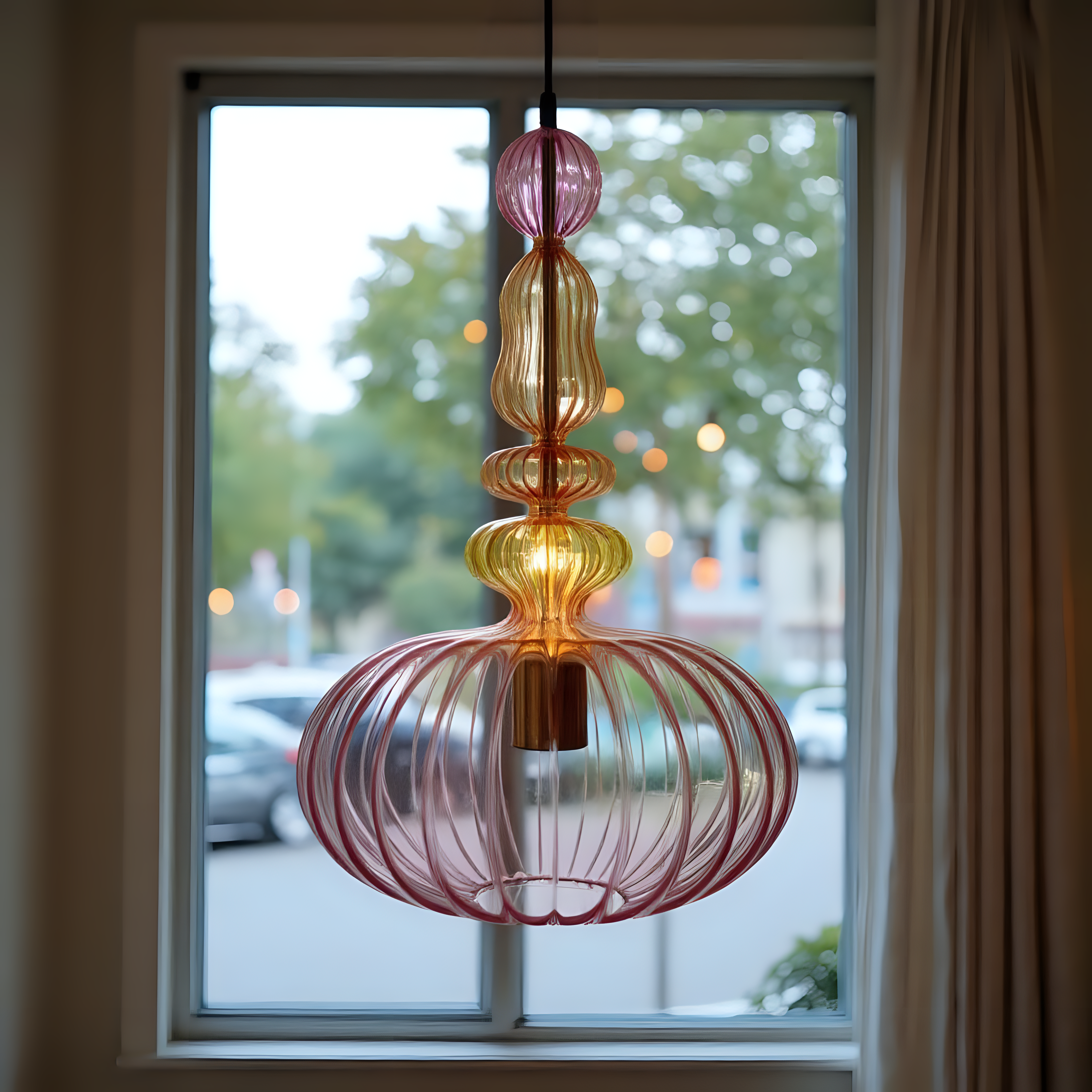 Pink Blown Glass Pendant Light